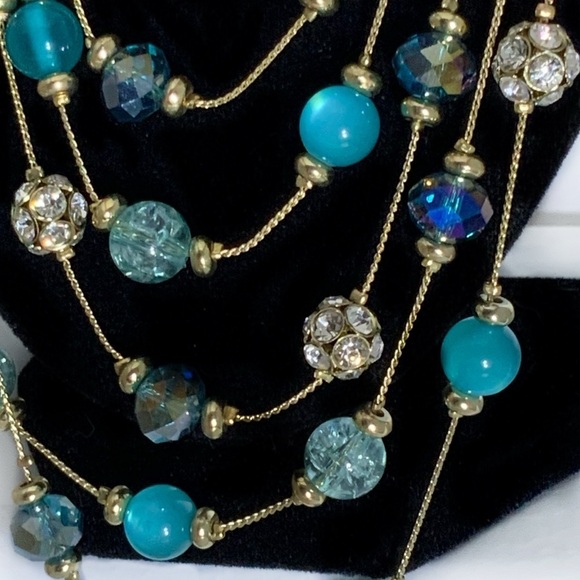 Glass Bead Crystal Necklace Cascade 5 Layer Faceted Sparkly By M. Haskell Blues - Picture 8 of 16